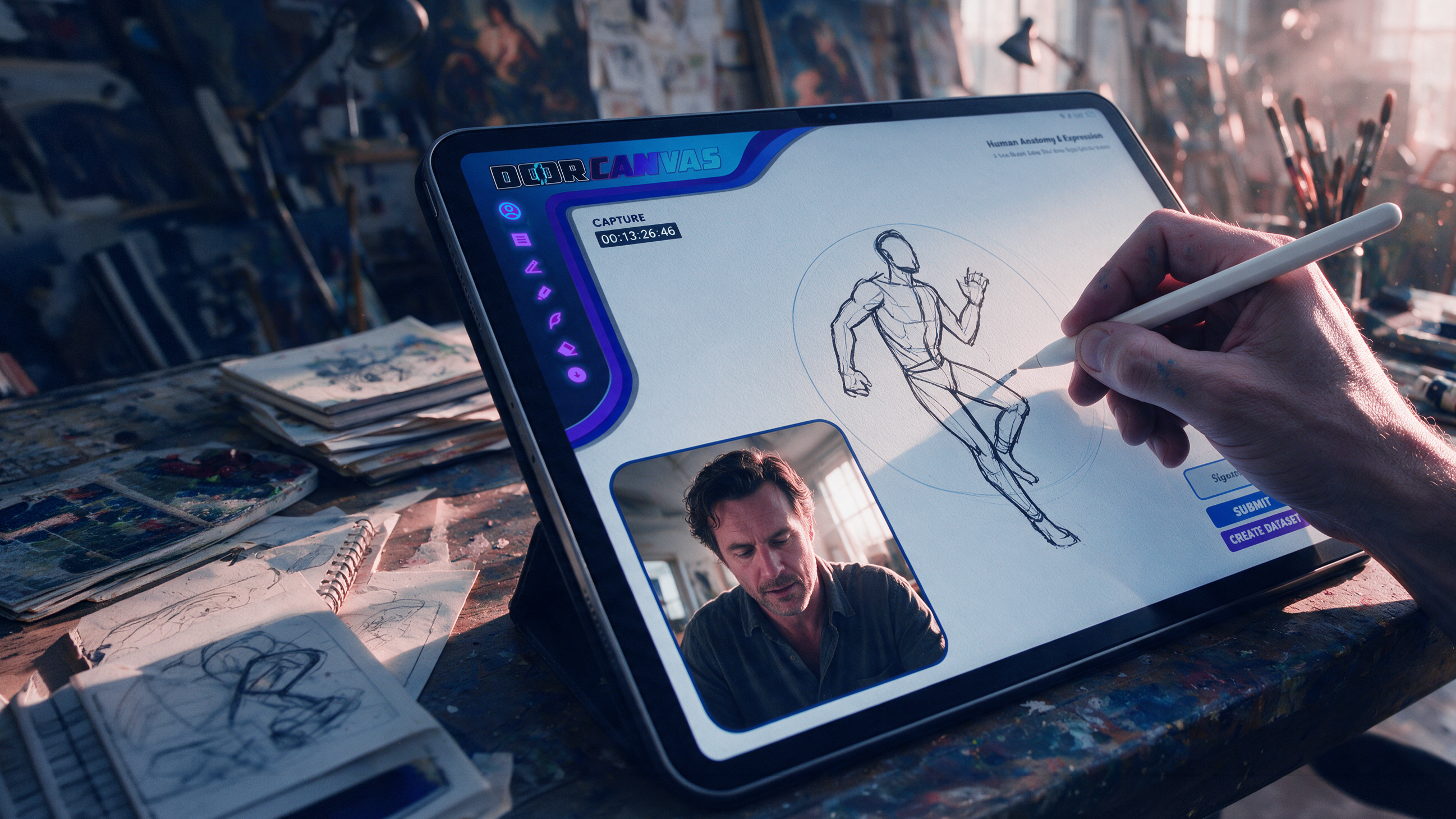 DOOR Canvas — an artist drawing with a stylus