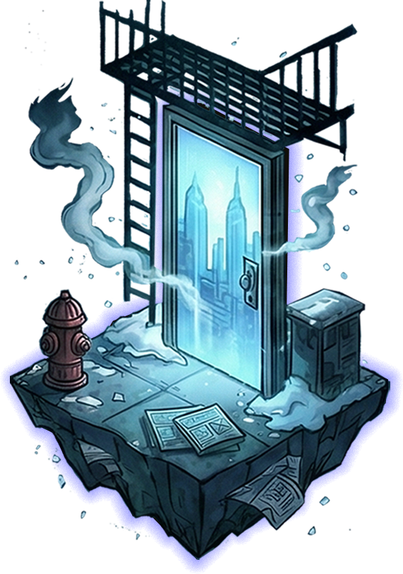 New York door — fire escape and skyline