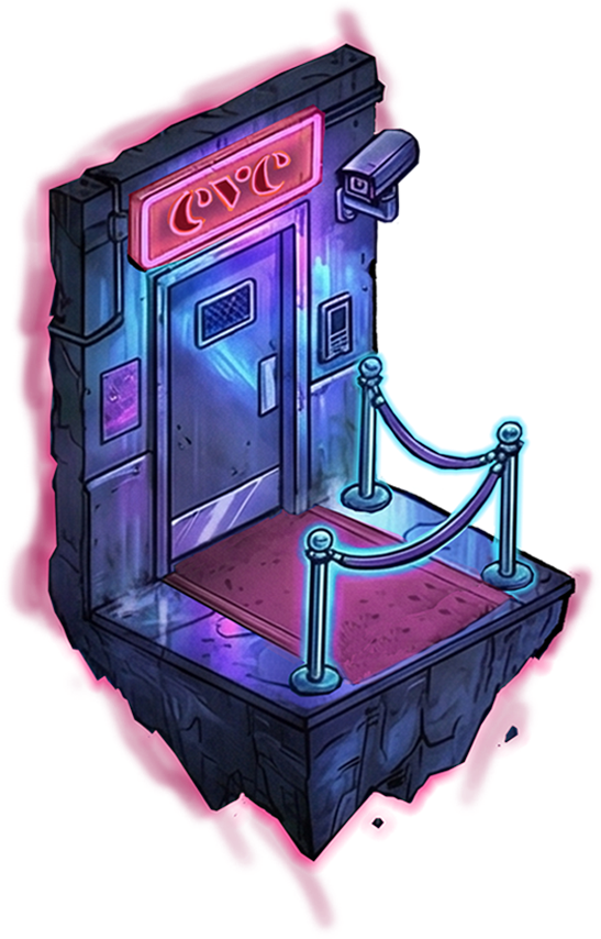 Night door — nightclub entrance, rope and camera